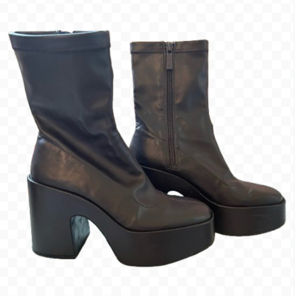 Zara Vegan Leather Dark Brown Platform Ankle Boots